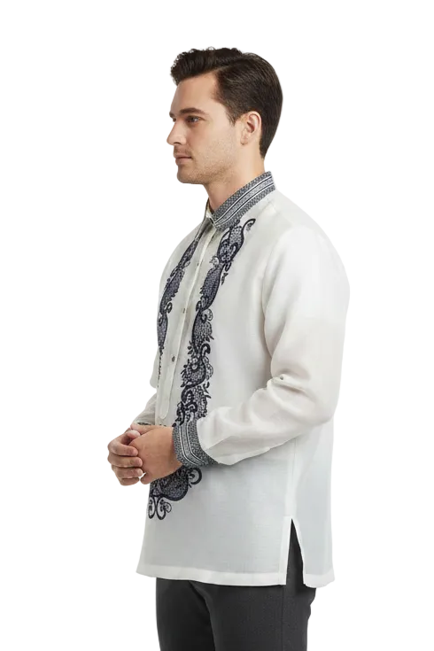 BARONG WAREHOUSE - MO37 - Organza Barong Tagalog with Lining Navy Blue