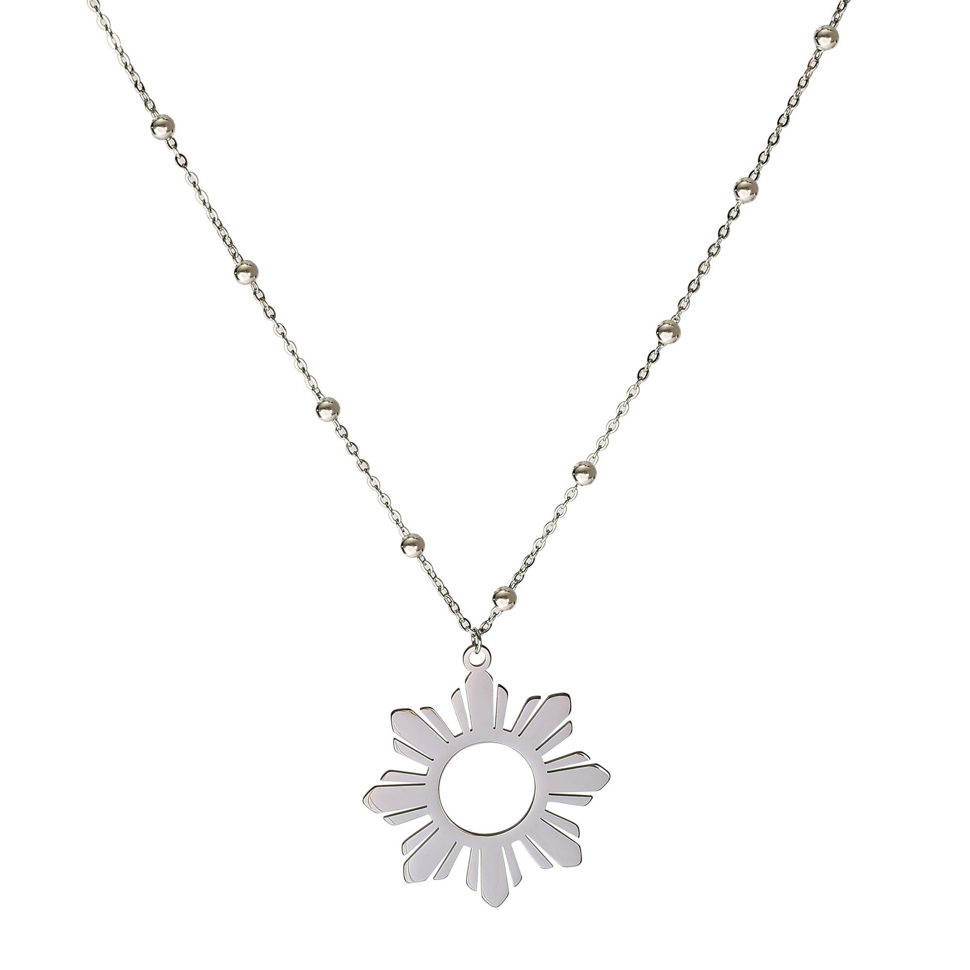 Philippine Sun Statement Pendant Necklace with Beaded Chain