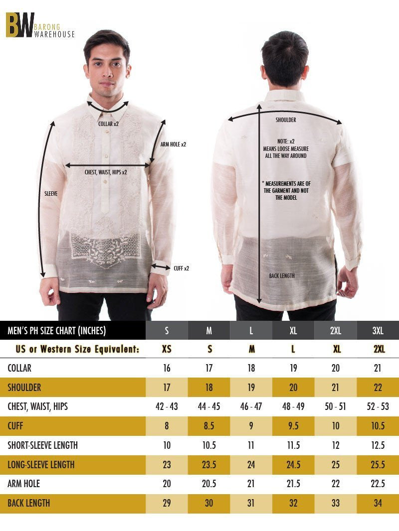 Barong Warehouse Men's Size Chart