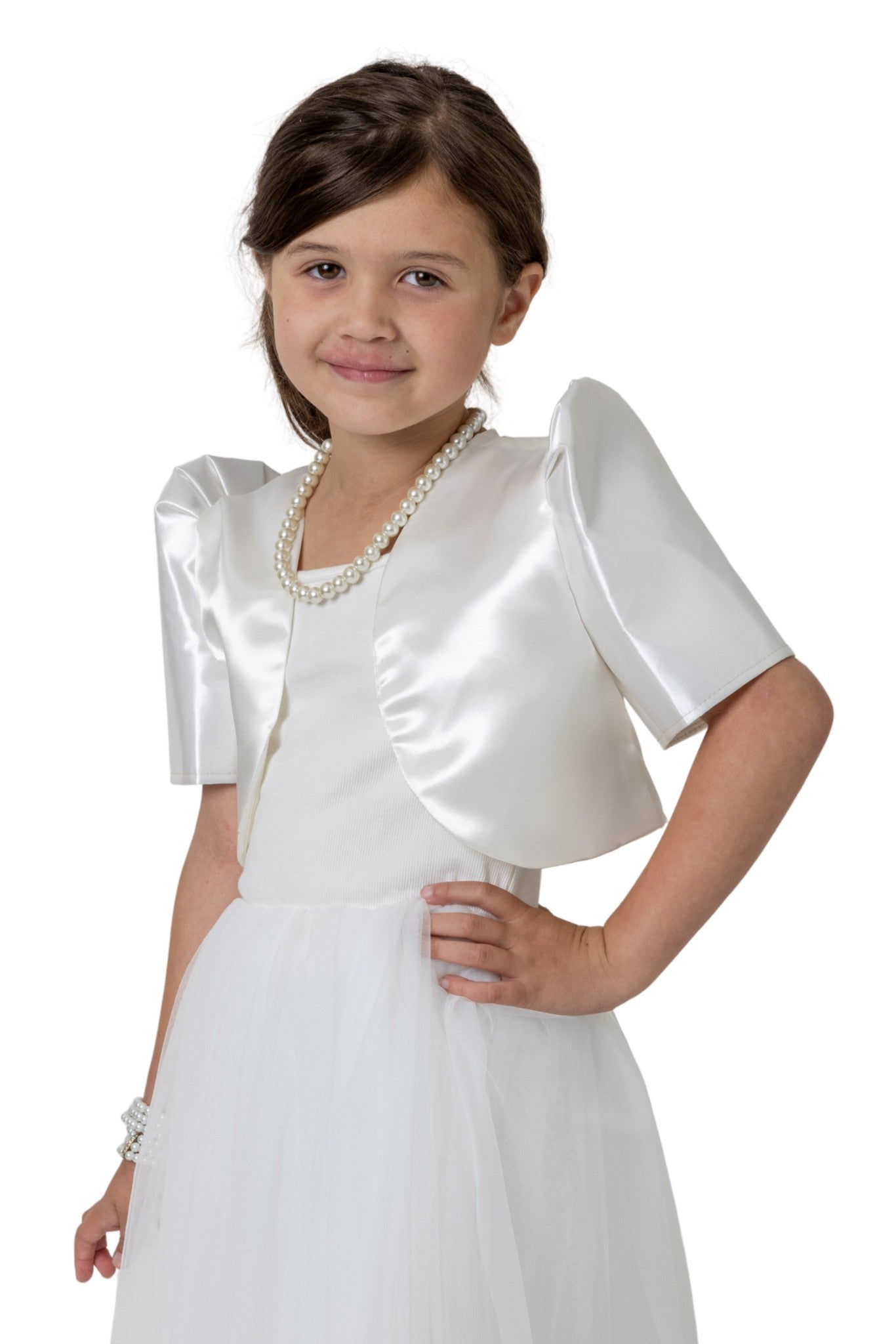 AR06 - Girls' Satin Bolero Beige - Filipiniana  BARONG WAREHOUSE