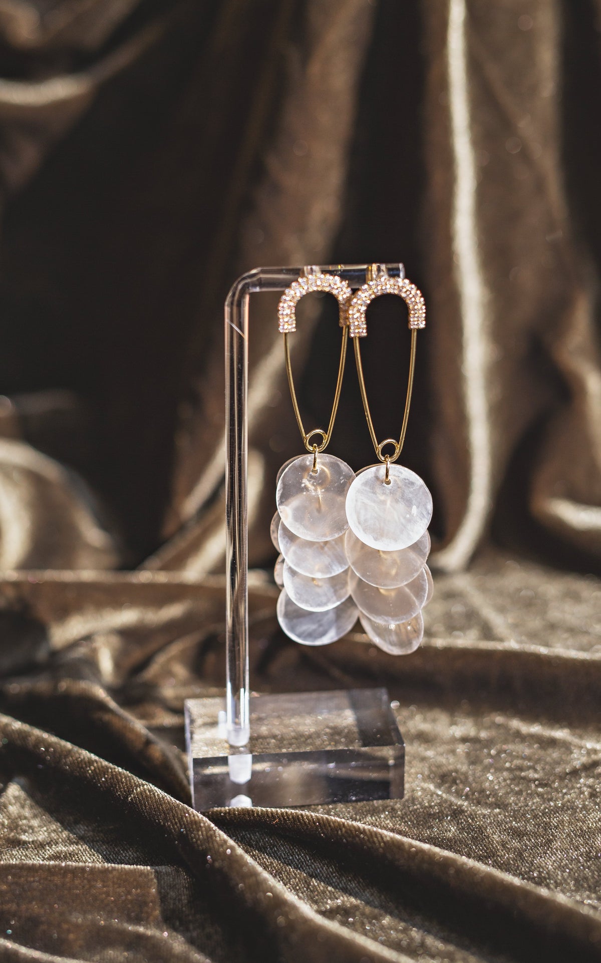 Handcrafted Capiz Shell Safety Pin Statement Earrings