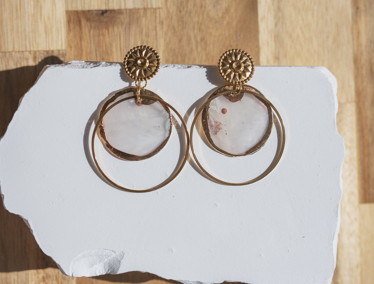Handcrafted Sunburst Capiz Shell Hoop Earrings