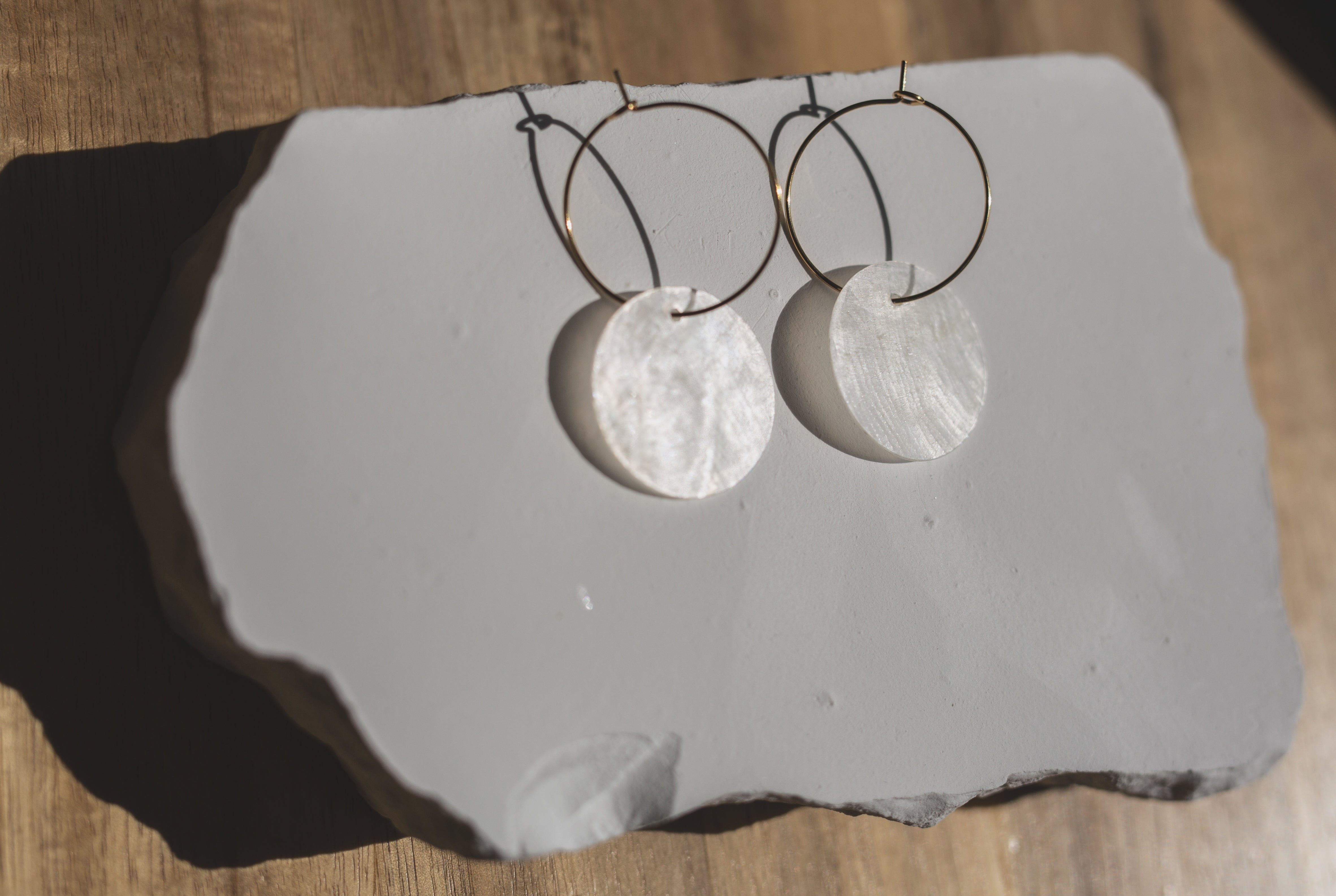 Handcrafted Threaded Round Capiz Shell Hoop Earrings