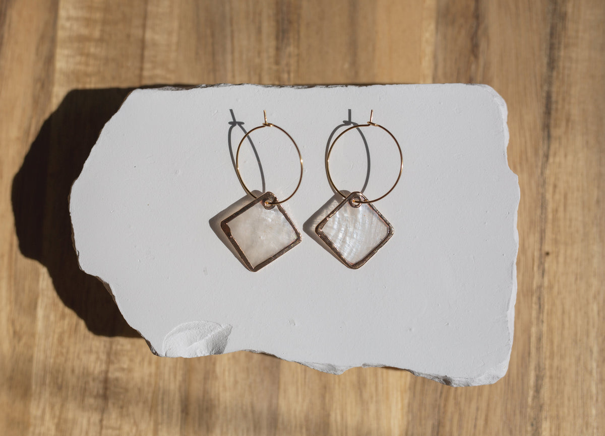 Handcrafted Philippine Capiz Shell Geometric Hoop Earrings