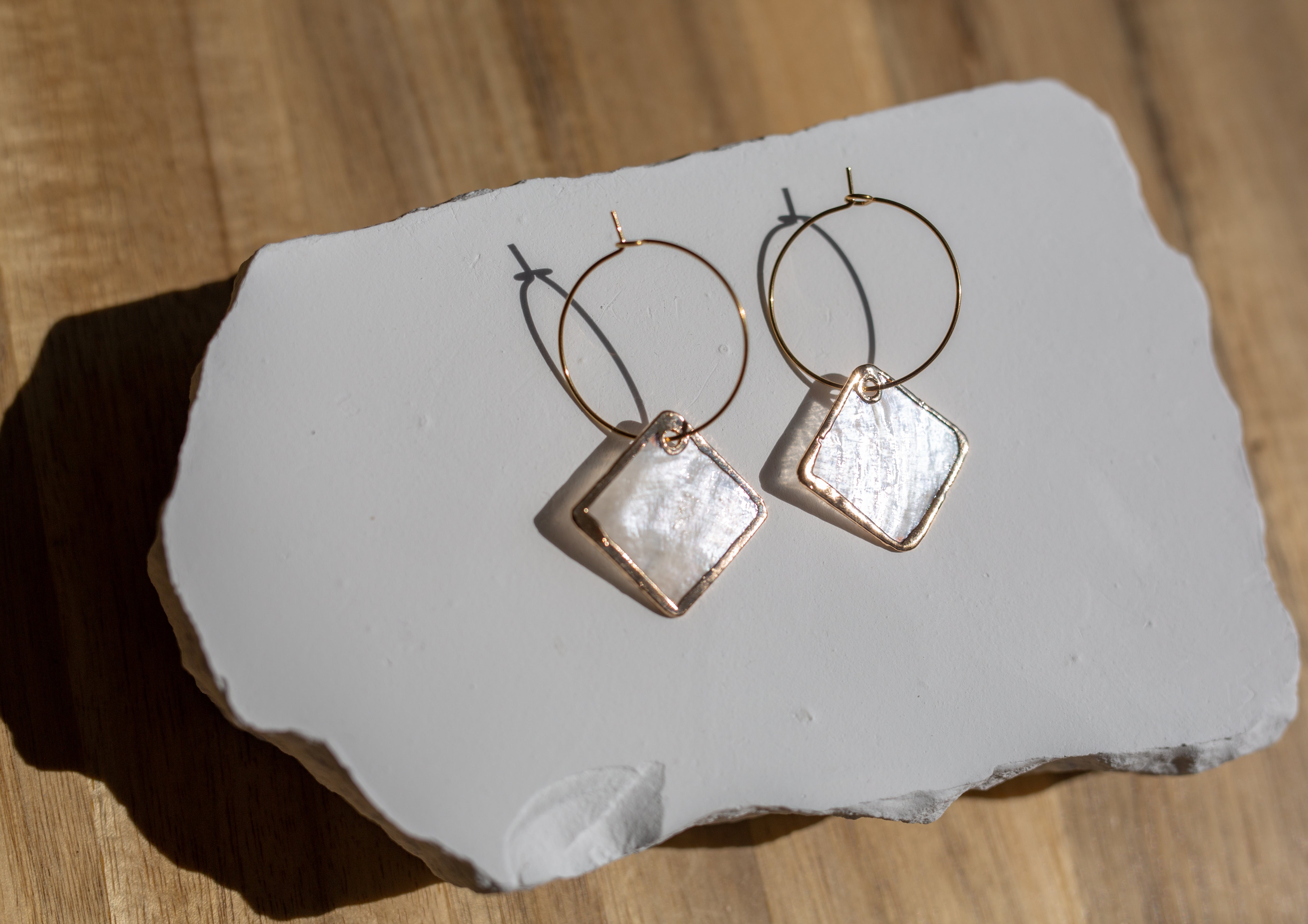 Handcrafted Philippine Capiz Shell Geometric Hoop Earrings