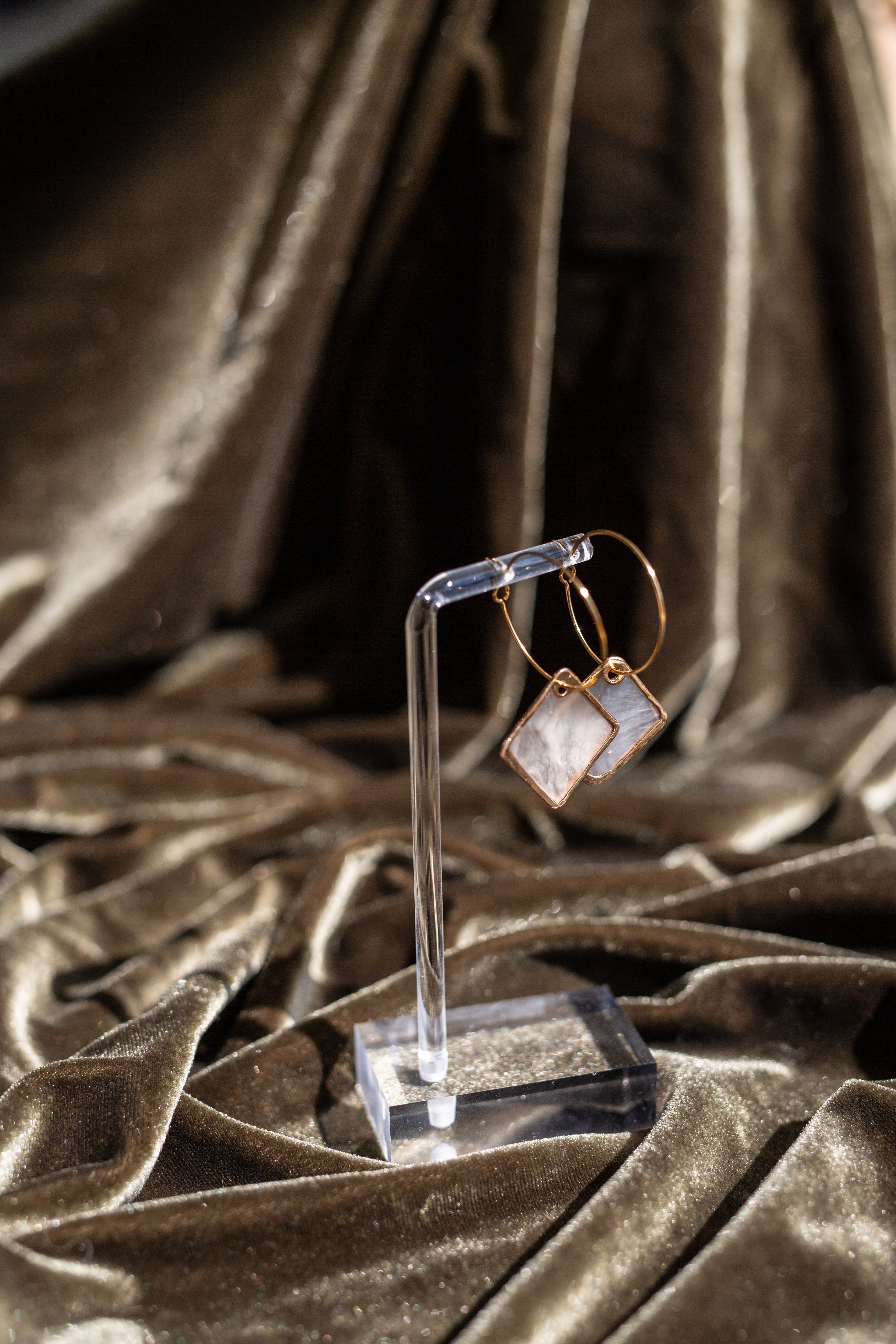 Handcrafted Philippine Capiz Shell Geometric Hoop Earrings