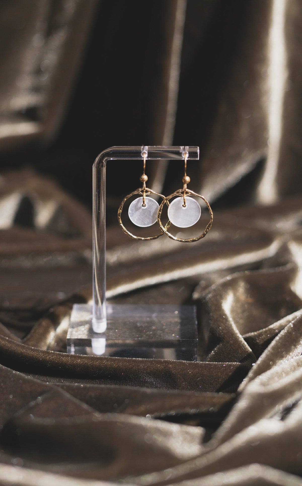 Handcrafted Textured Gold Hoop Capiz Shell Earrings