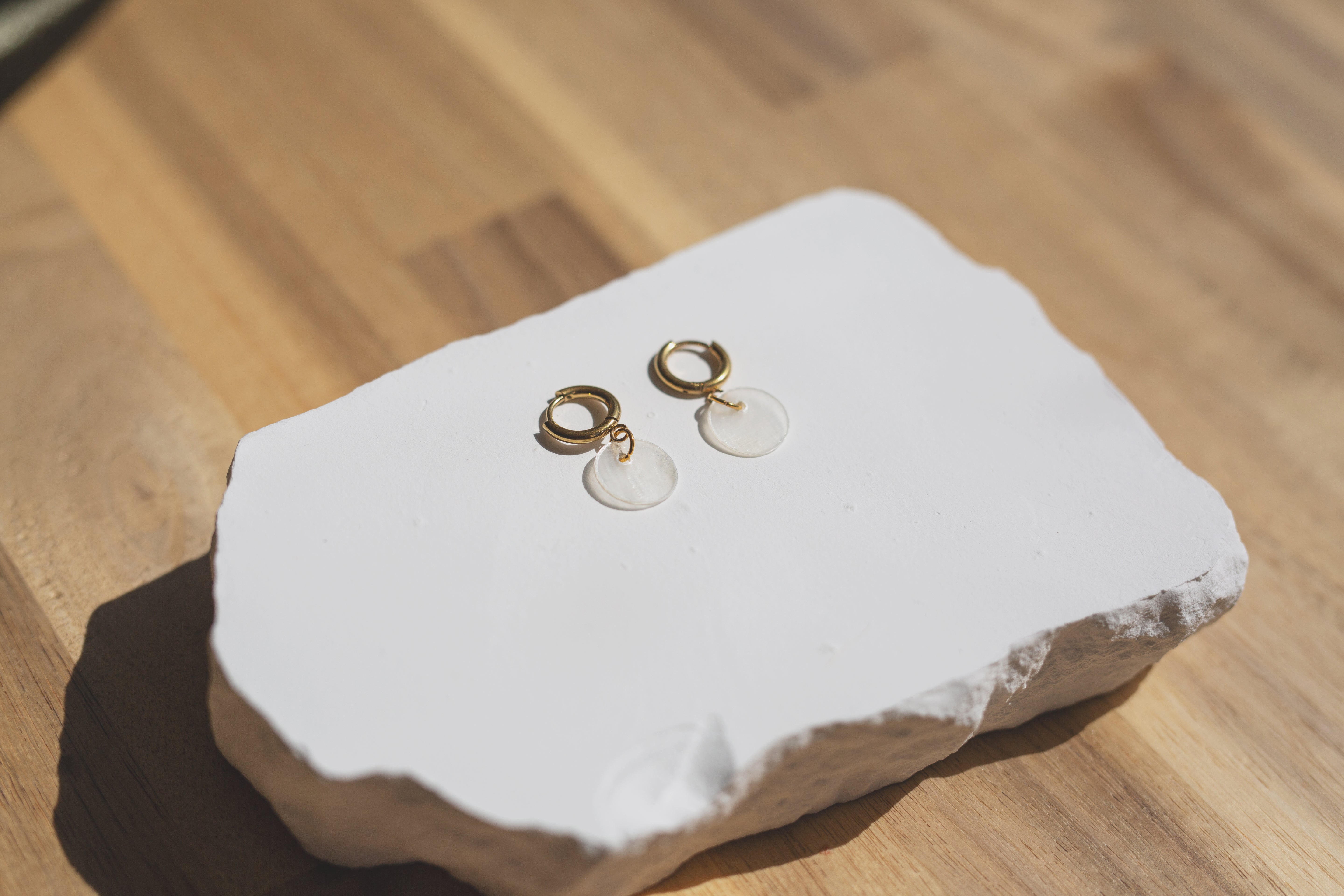 Handcrafted Capiz Shell Huggie Hoop Earrings