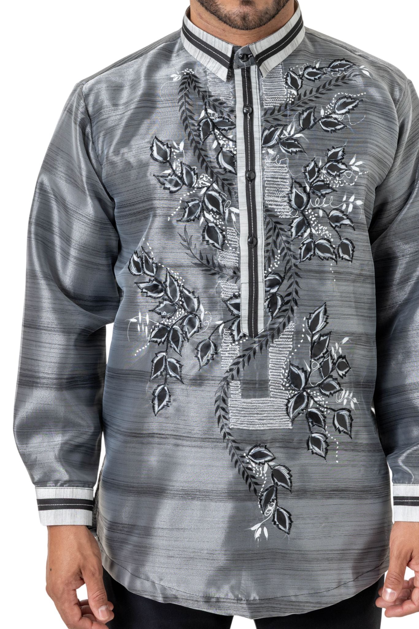 Barong Warehouse - MO10 - Organza Pina Barong Tagalog with Lining Black