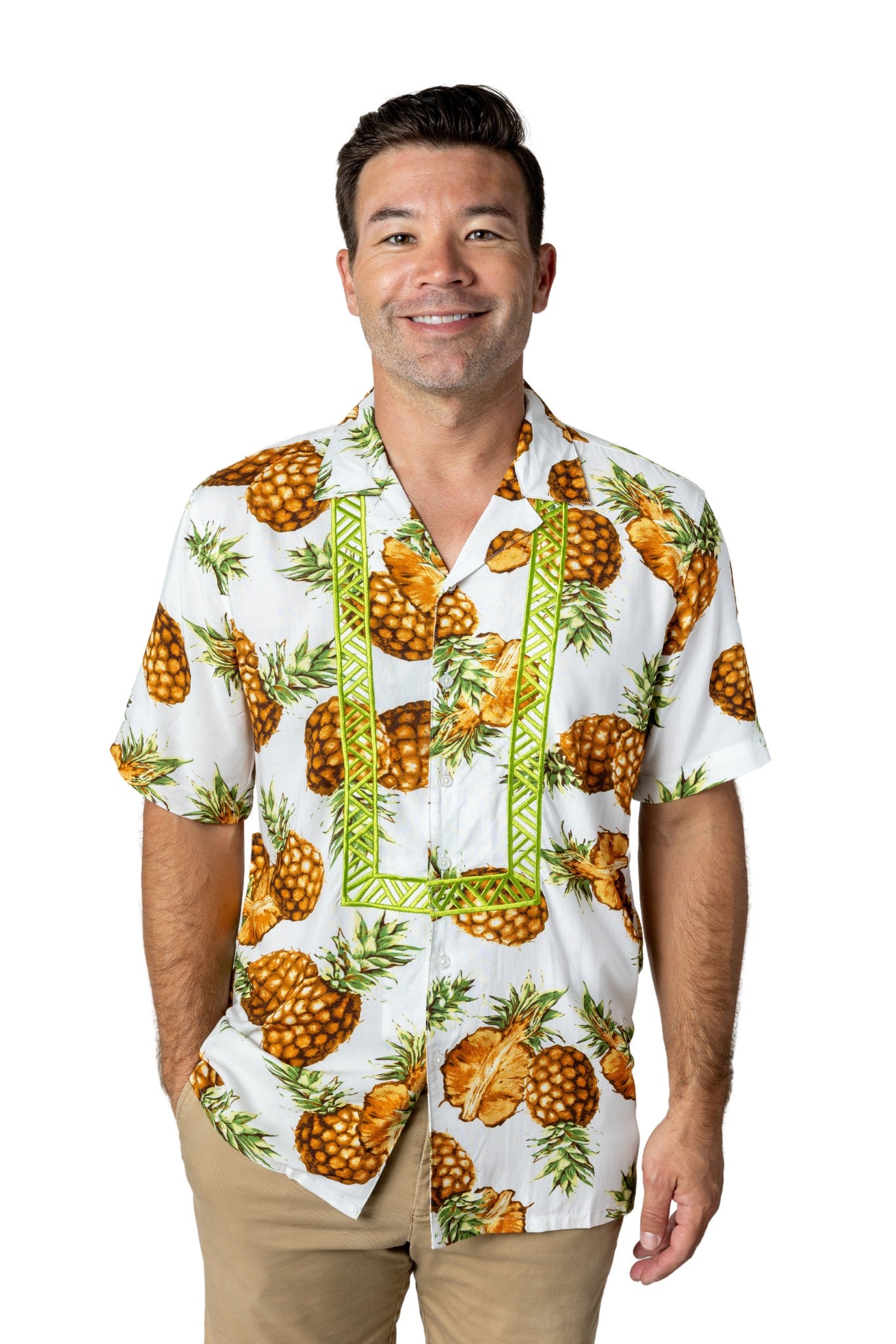 Barong Warehouse - AMH03 - Hawaiian Barong Pineapple - Short-Sleeve Polo Barong Tagalog
