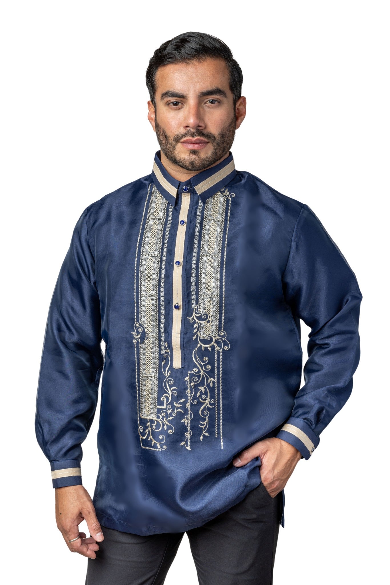 Barong Warehouse - MO41 - Organza Barong Tagalog with Lining Navy Blue