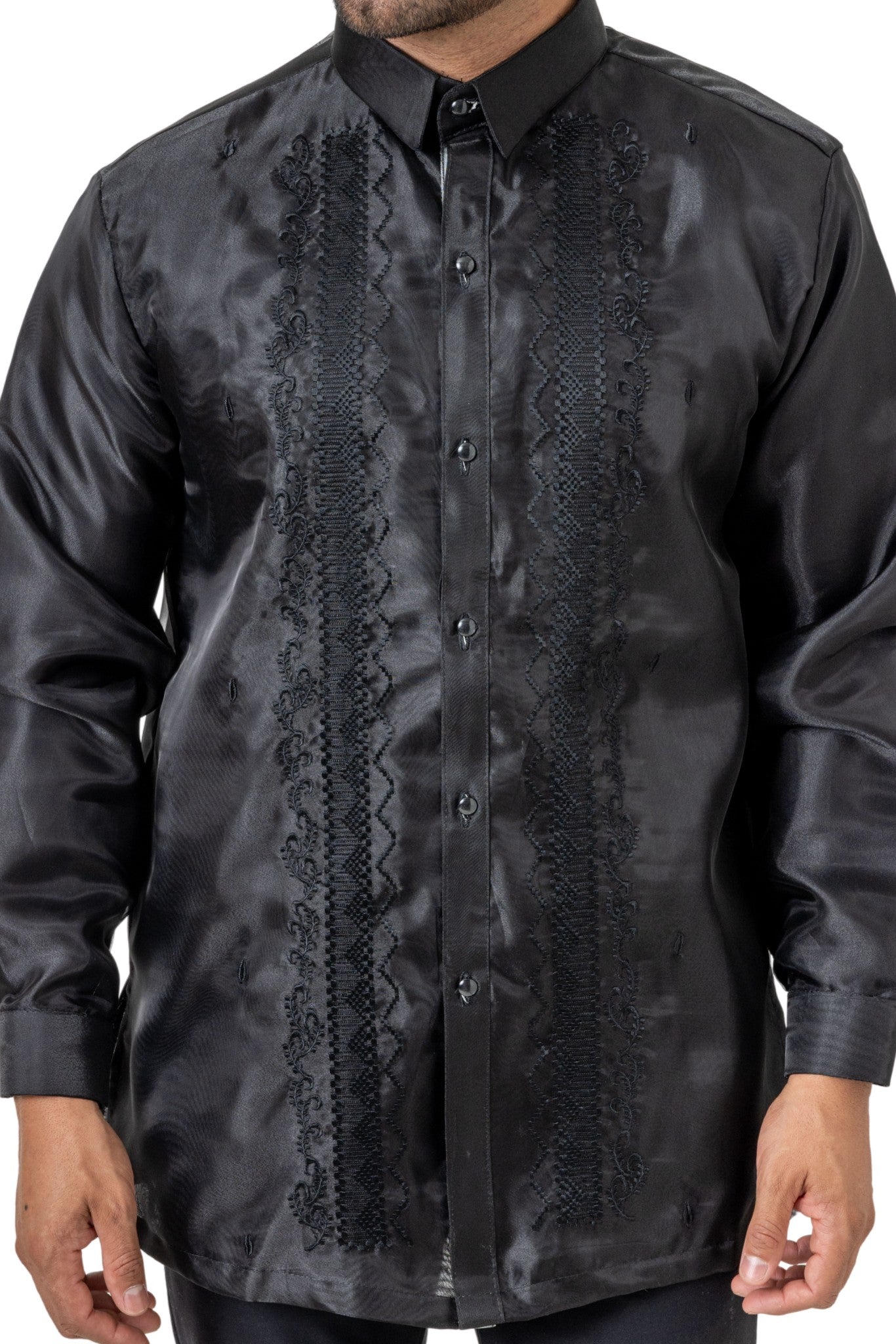 MO55 - Organza Pina Barong Tagalog Full-Open Black