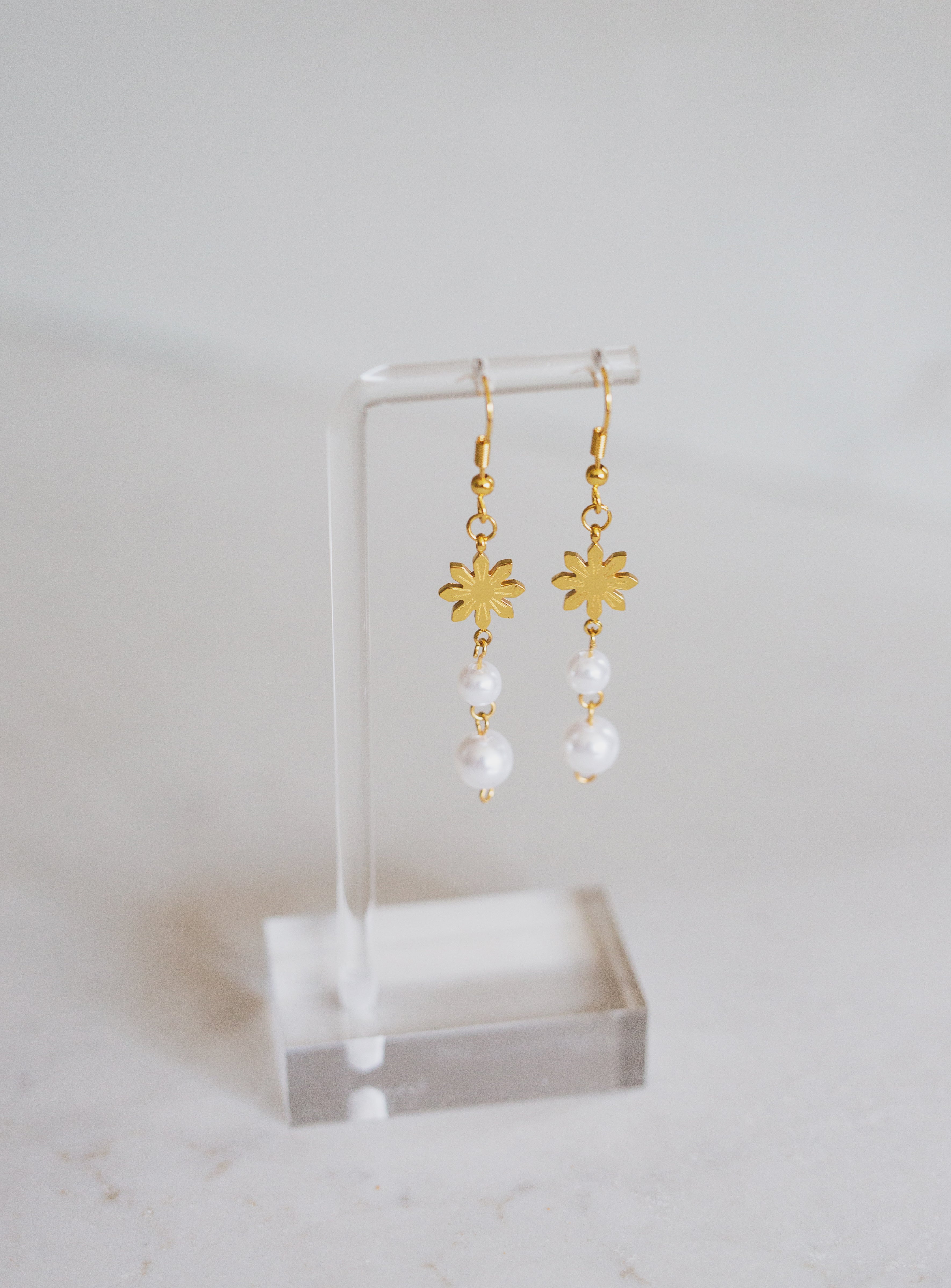 Dainty Philippine Sun and Pearl Dangle Earrings