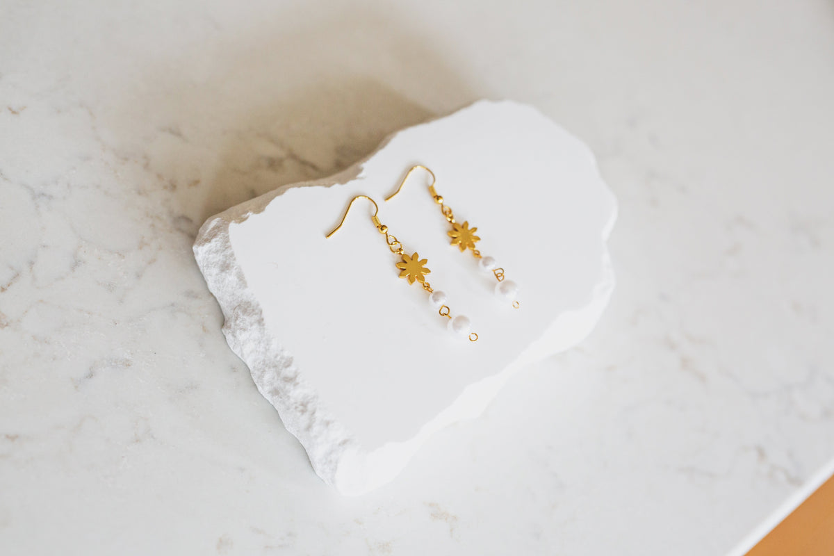 Dainty Philippine Sun and Pearl Dangle Earrings