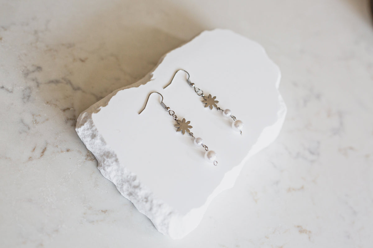 Dainty Philippine Sun and Pearl Dangle Earrings