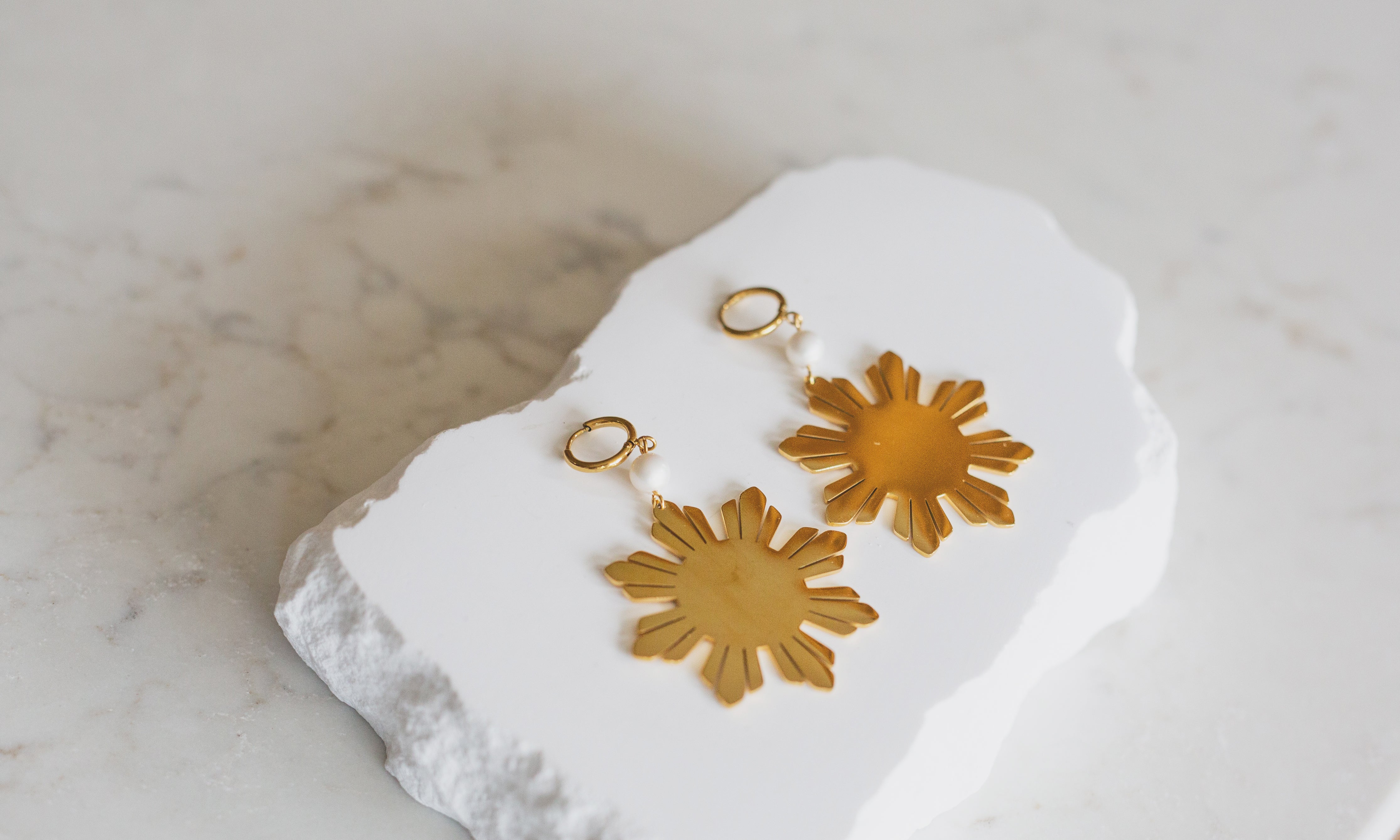Philippine Sun and Pearl Statement Dangle Earrings