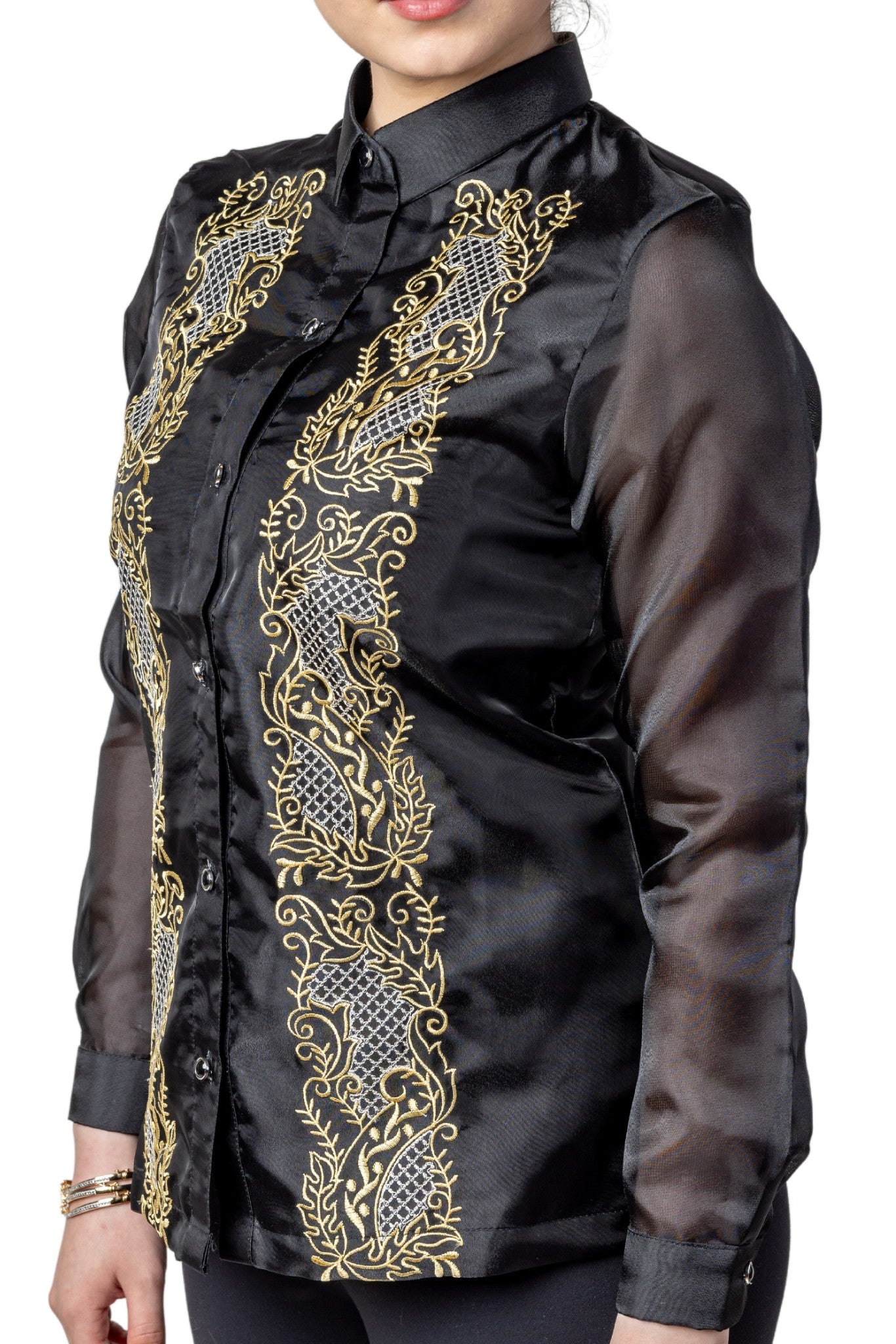 Barong Warehouse - WO12 - Women's Barong Tagalog Black - Filipiniana