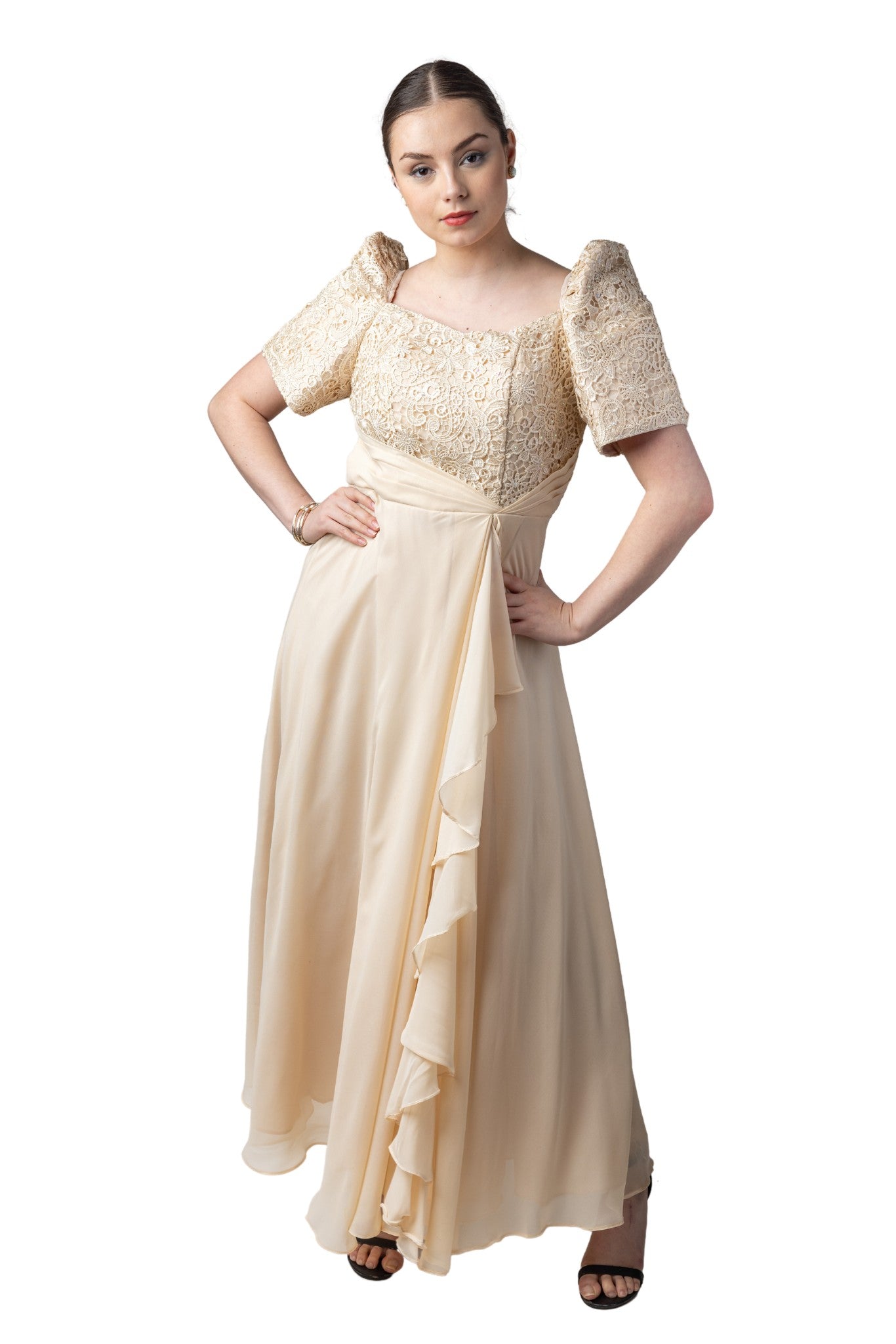 Barong Warehouse - WD10 - Filipiniana Chiffon Gown Beige