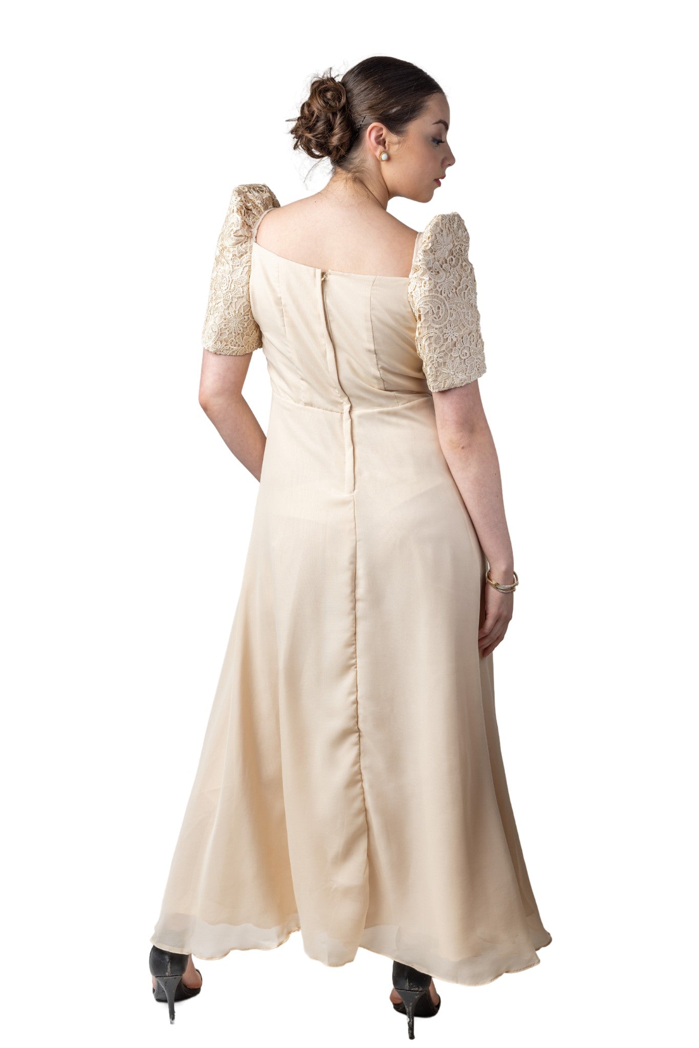 Barong Warehouse - WD10 - Filipiniana Chiffon Gown Beige