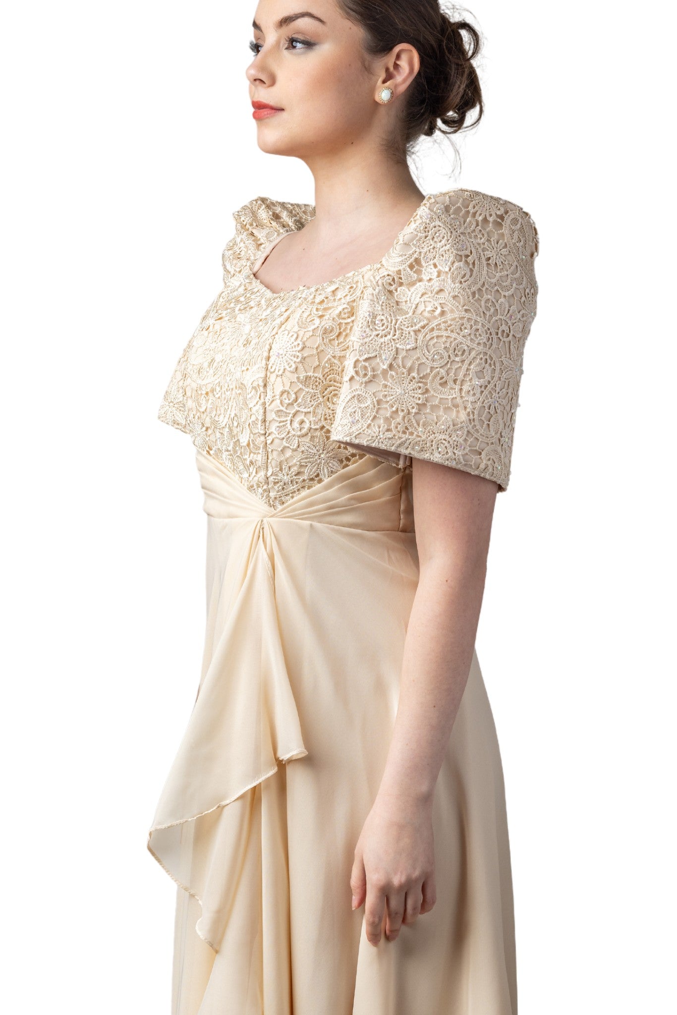 Barong Warehouse - WD10 - Filipiniana Chiffon Gown Beige