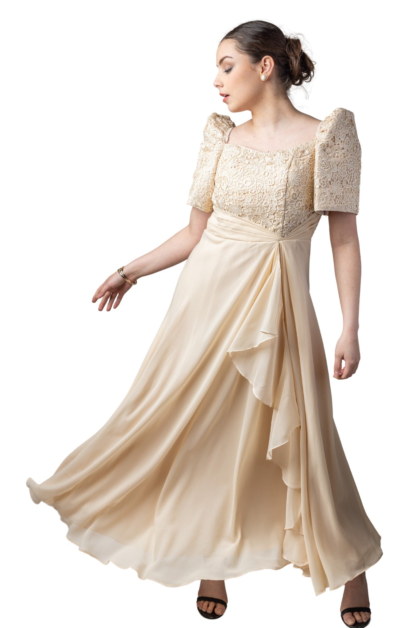 Barong Warehouse - WD10 - Filipiniana Chiffon Gown Beige