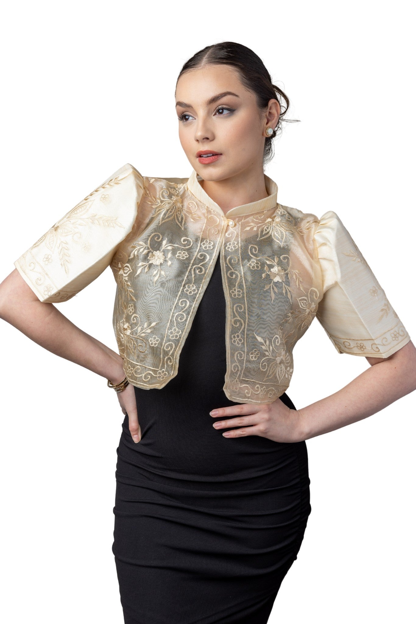 WR15 One-Button Bolero Beige Filipiniana (Size S to Plus Sizes)