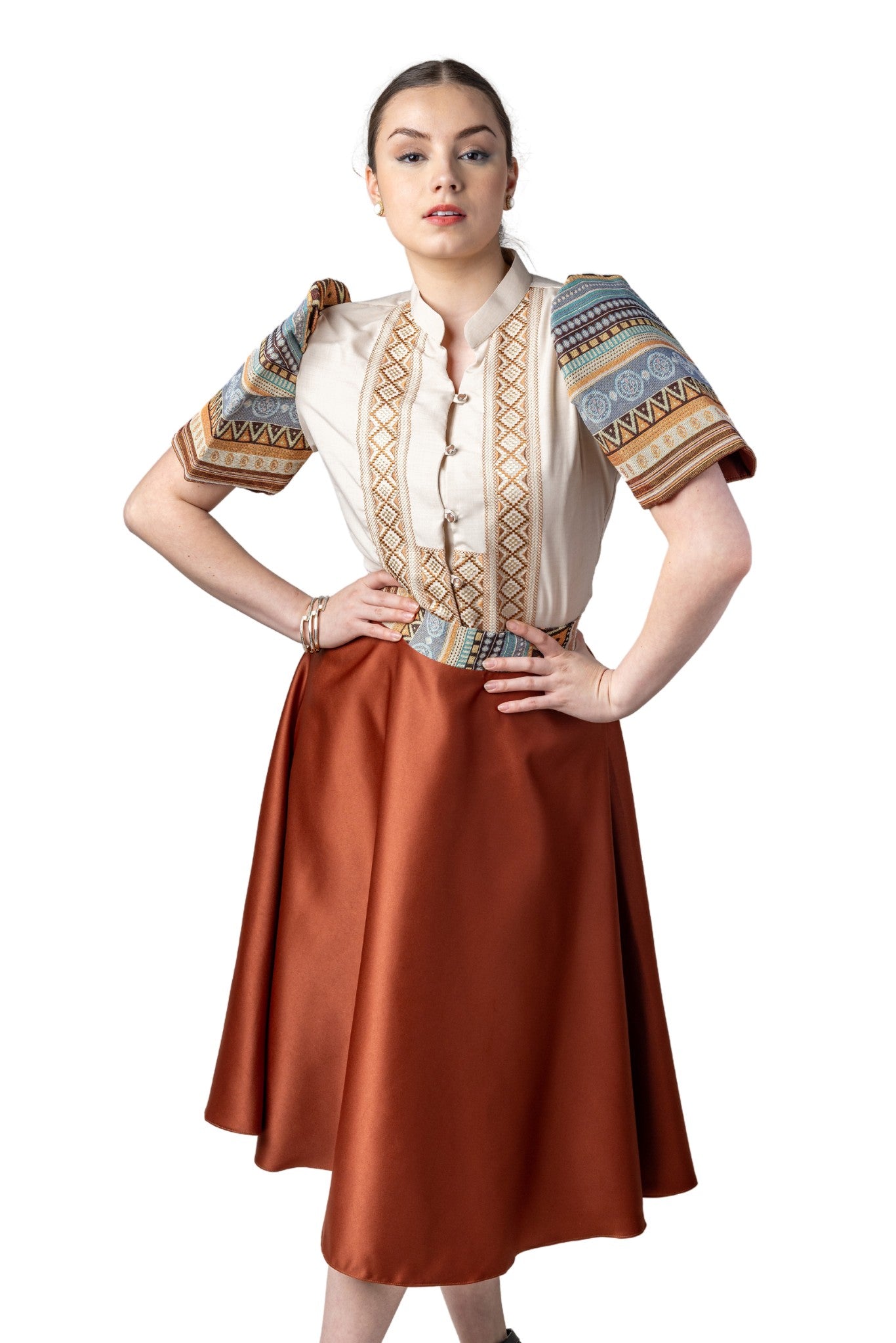 WS22 Baro't Saya Ethnic Filipiniana Copper Blouse and Skirt Set