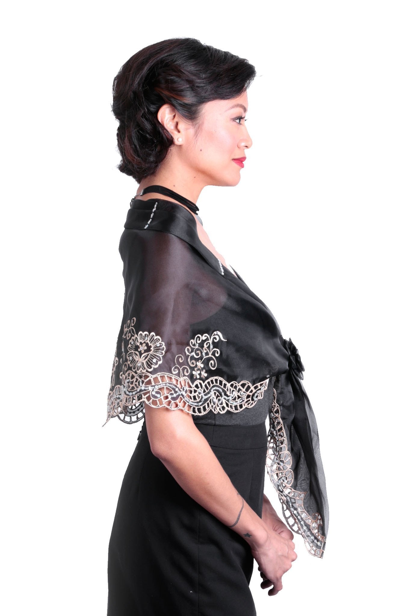 BARONG WAREHOUSE - WA22 Cutwork Alampay Black - Filipiniana