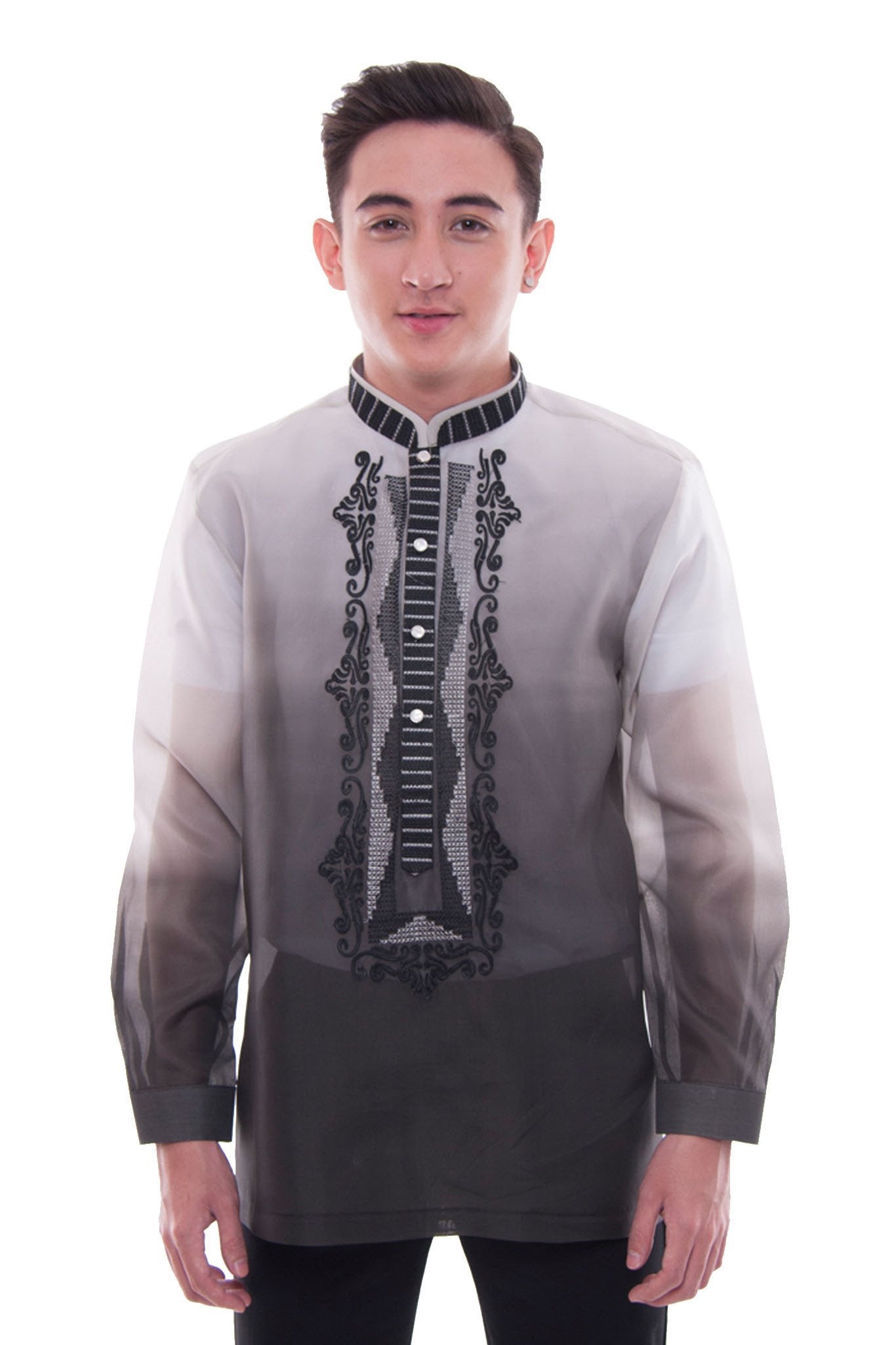 BARONG WAREHOUSE - MJ29 - Jusi Barong Tagalog Monochromatic Black Double-Collar