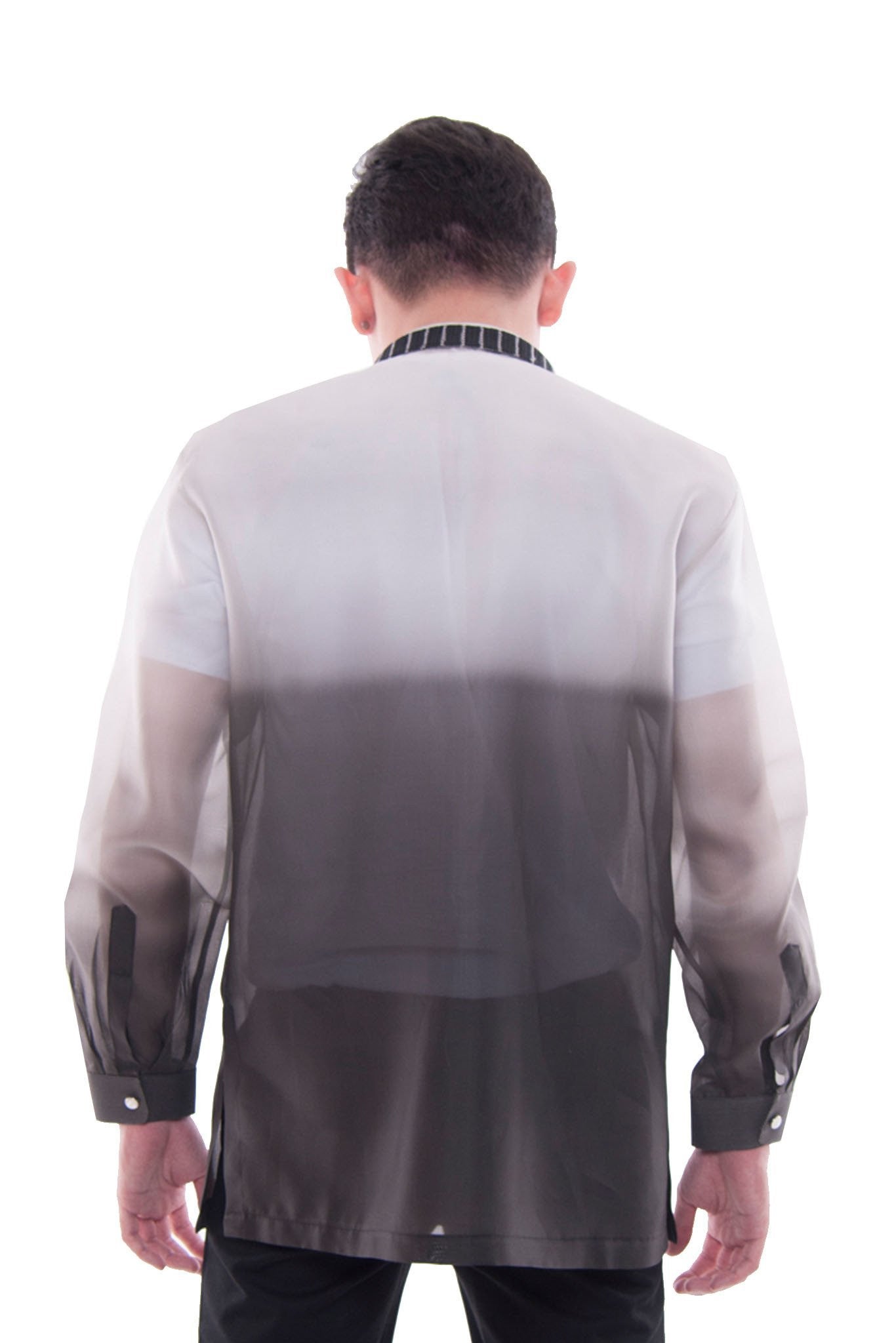 BARONG WAREHOUSE - MJ29 - Jusi Barong Tagalog Monochromatic Black Double-Collar