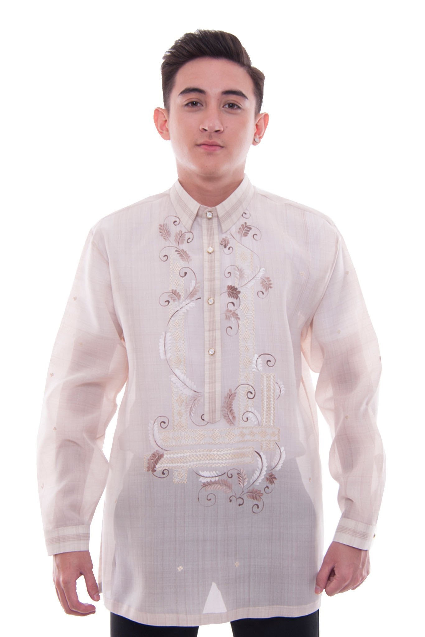 BARONG WAREHOUSE - MJ37 - MADE-TO-ORDER - Jusi Pina Barong Tagalog Painting & Burda Brown