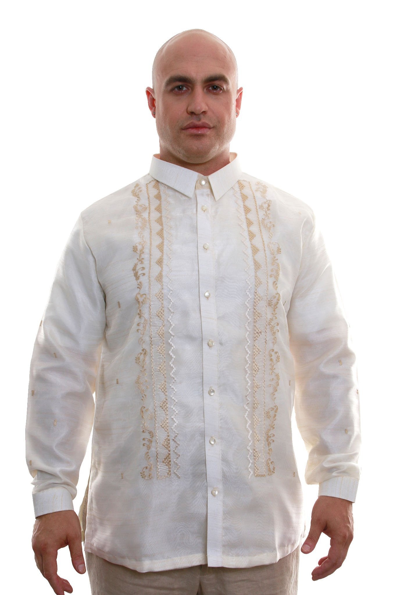 BARONG WAREHOUSE - MO06 - Big & Tall - Organza Pina Barong Tagalog Full-Open with Lining