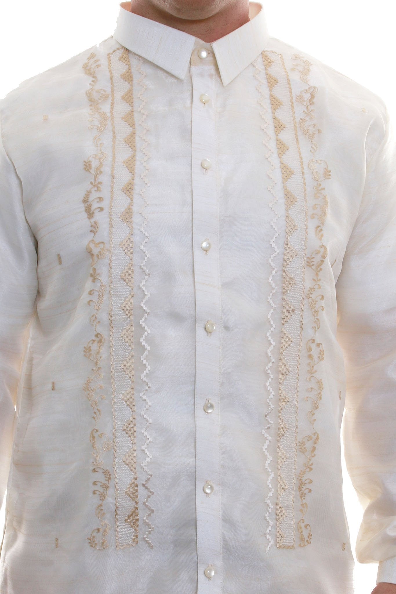 BARONG WAREHOUSE - MO06 - Big & Tall - Organza Pina Barong Tagalog Full-Open with Lining