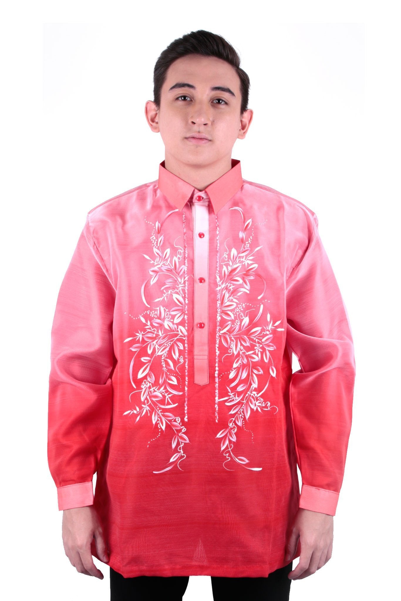 BARONG WAREHOUSE - MO22 - Organza Pina Barong Tagalog with Lining Red