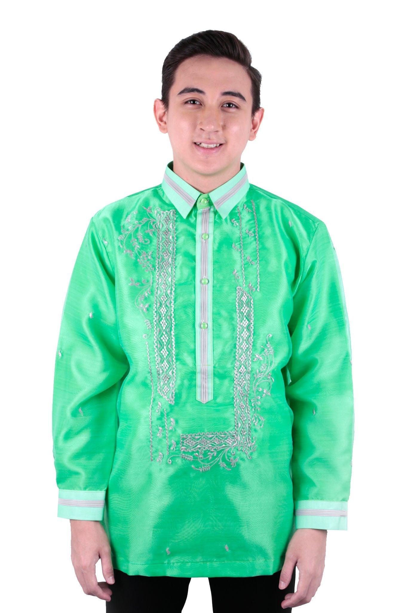 BARONG WAREHOUSE - MO25 - MADE-TO-ORDER - Organza Pina Barong Tagalog with Lining Bright Green