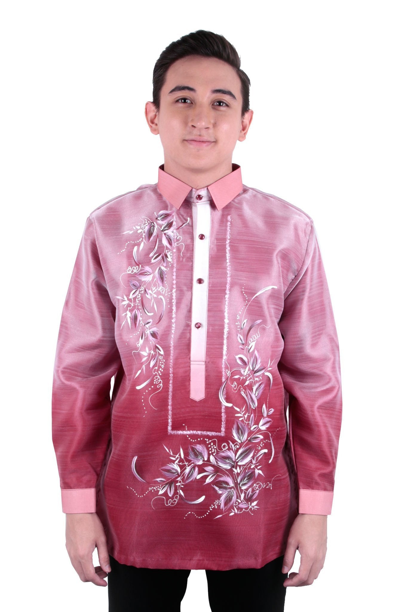 BARONG WAREHOUSE - MO23 - MADE-TO-ORDER - Organza Pina Barong Tagalog with Lining Maroon