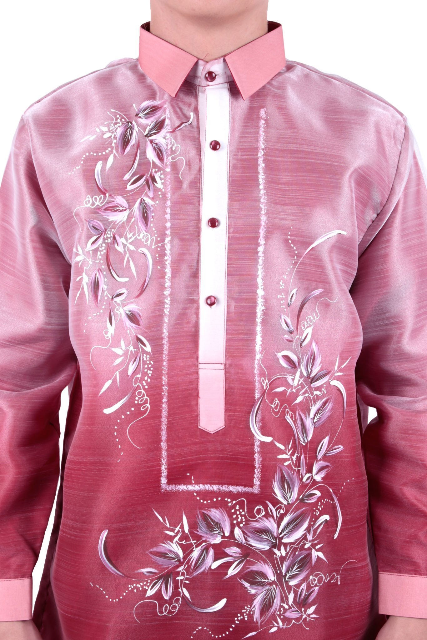BARONG WAREHOUSE - MO23 - MADE-TO-ORDER - Organza Pina Barong Tagalog with Lining Maroon