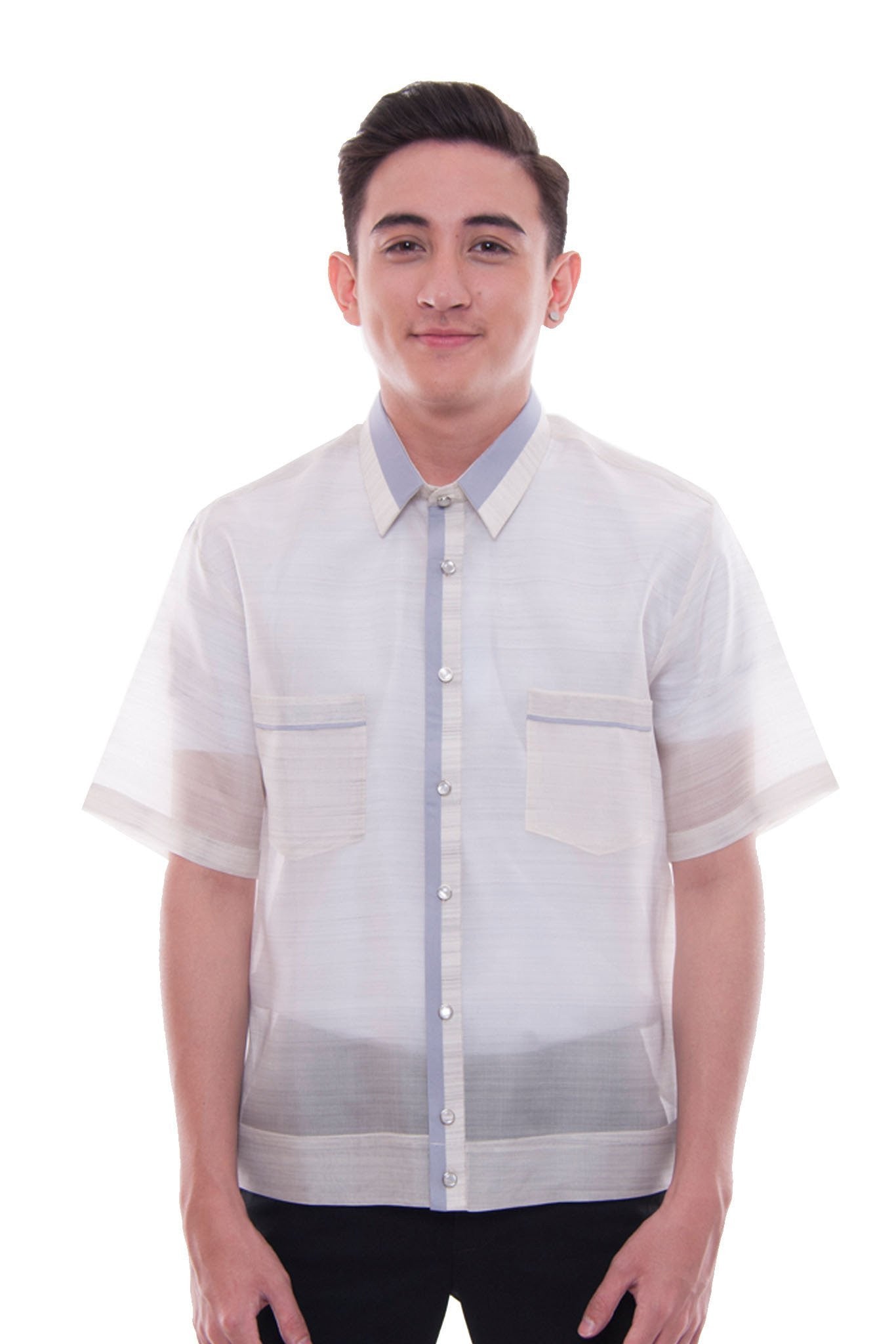 BARONG WAREHOUSE - MJ38 - MADE-TO-ORDER - Jusi Pina Barong Tagalog Polo Jack Gray