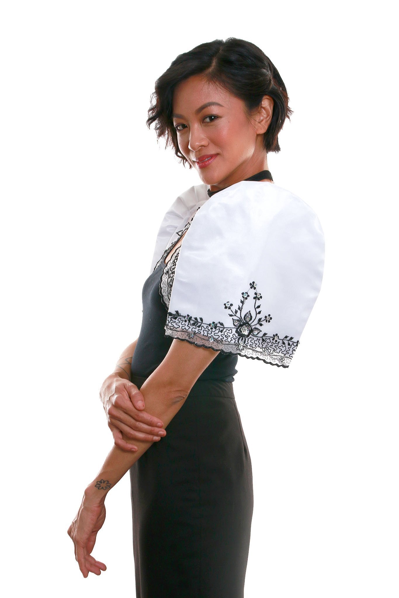 BARONG WAREHOUSE - WR02 - Mestiza Bolero White and Black - Filipiniana