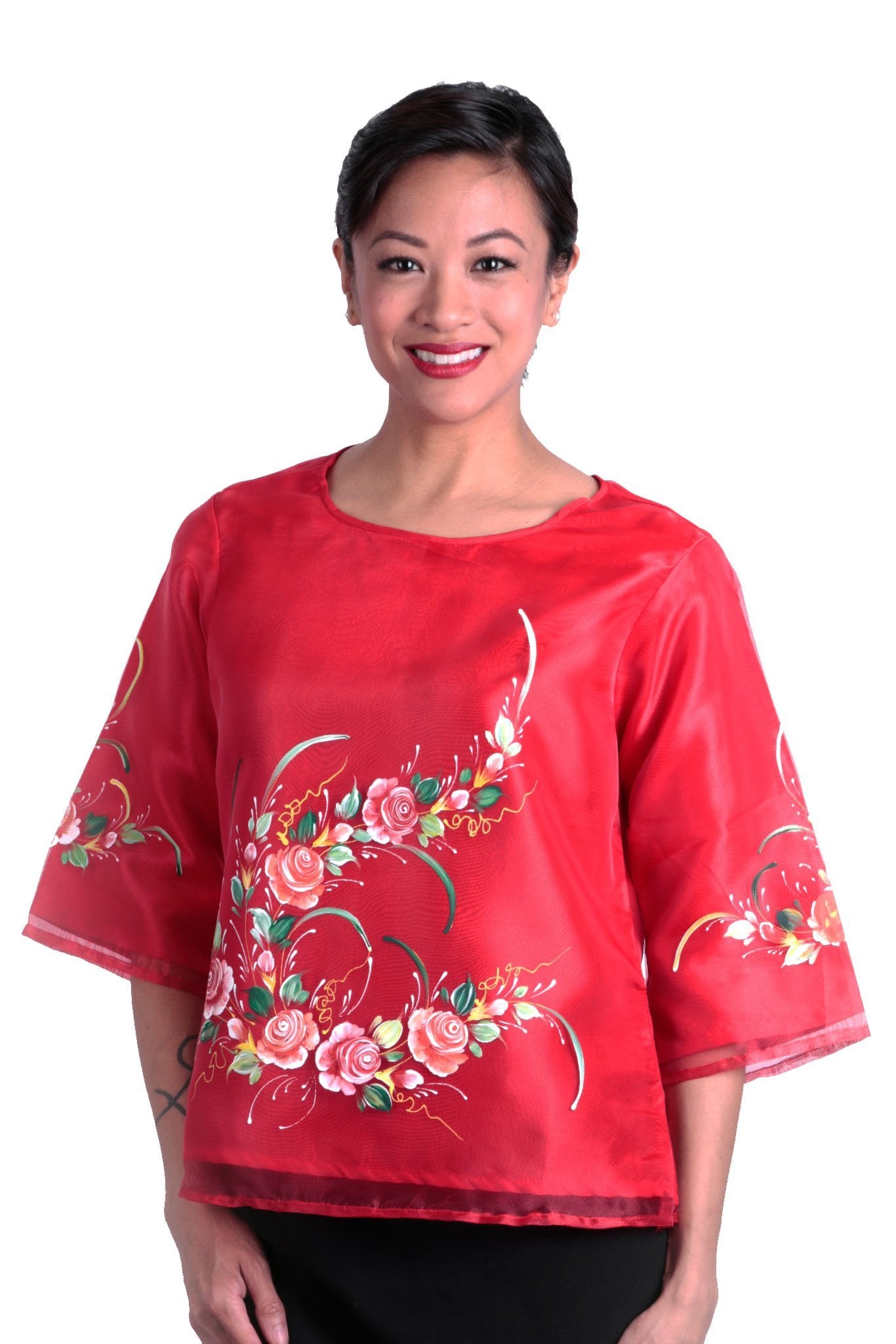 BARONG WAREHOUSE - WK18 - Round Neck Kimona Red - Filipiniana