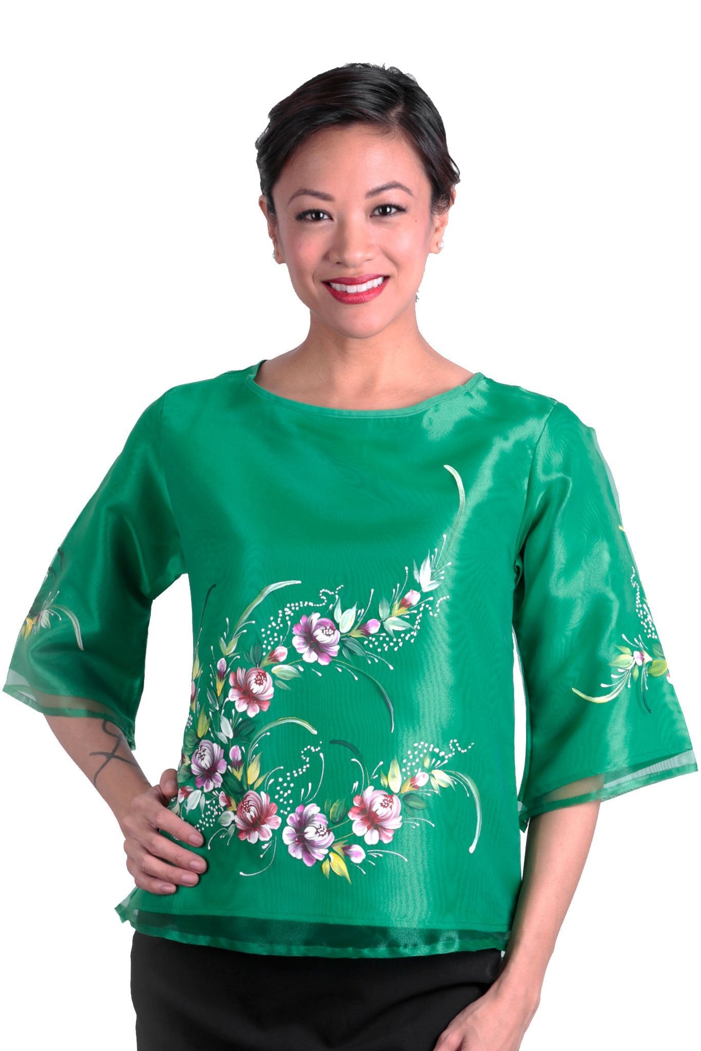 BARONG WAREHOUSE - WK20 - MADE-TO-ORDER - Round Neck Kimona Green - Filipiniana