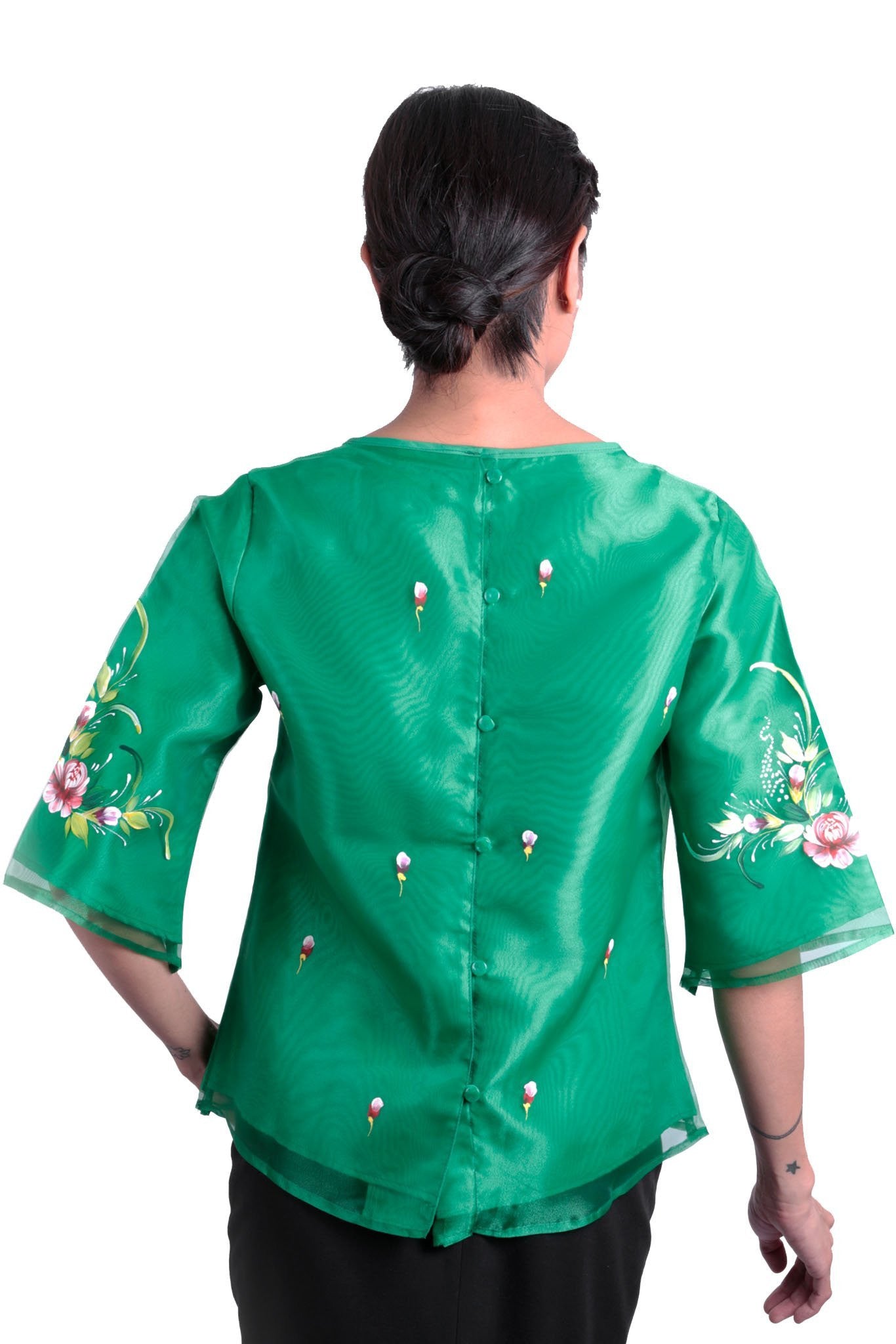 BARONG WAREHOUSE - WK20 - MADE-TO-ORDER - Round Neck Kimona Green - Filipiniana