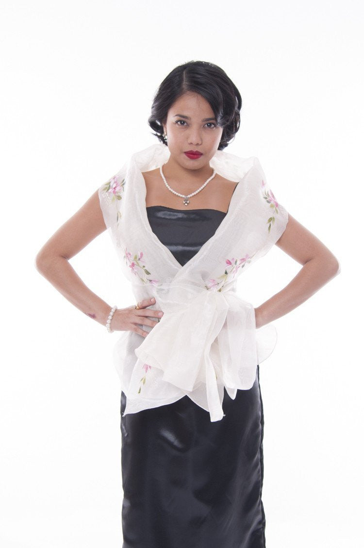 BARONG WAREHOUSE - WS11 Filipiniana Wrap-Around Beige with Fitting Gown Women's Set
