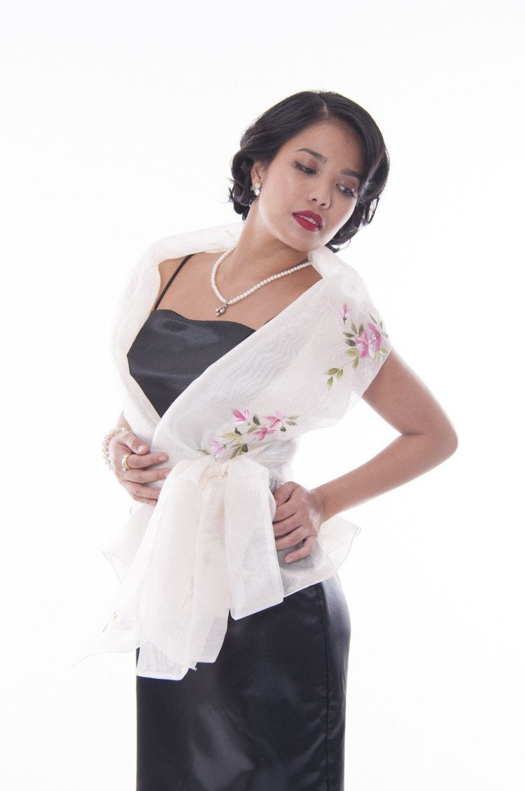 BARONG WAREHOUSE - WS11 Filipiniana Wrap-Around Beige with Fitting Gown Women's Set