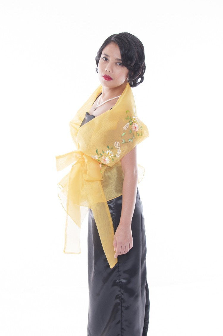BARONG WAREHOUSE - WS13 Filipiniana Wrap-Around Gold with Fitting Gown Women's Set