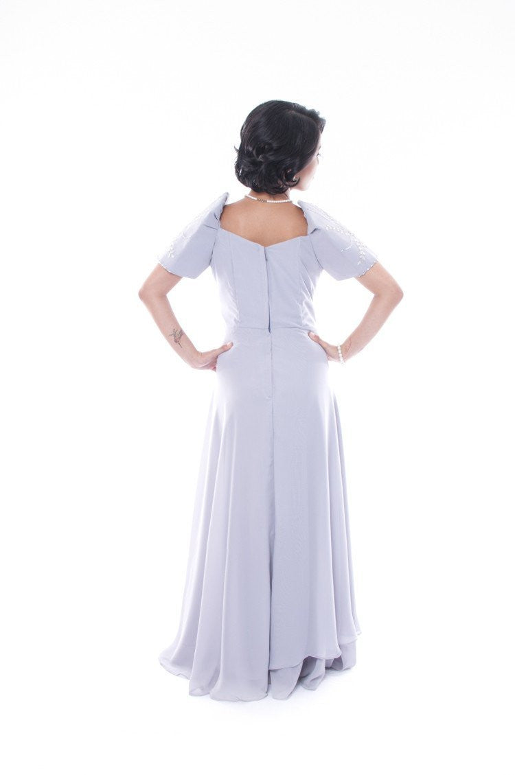 BARONG WAREHOUSE - WD03 Emy Mestiza Gown Gray Filipiniana Dress