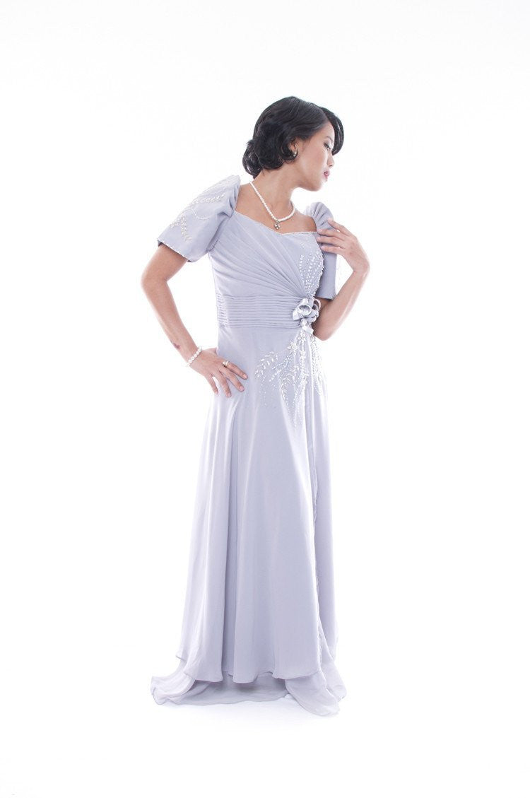 BARONG WAREHOUSE - WD03 Emy Mestiza Gown Gray Filipiniana Dress