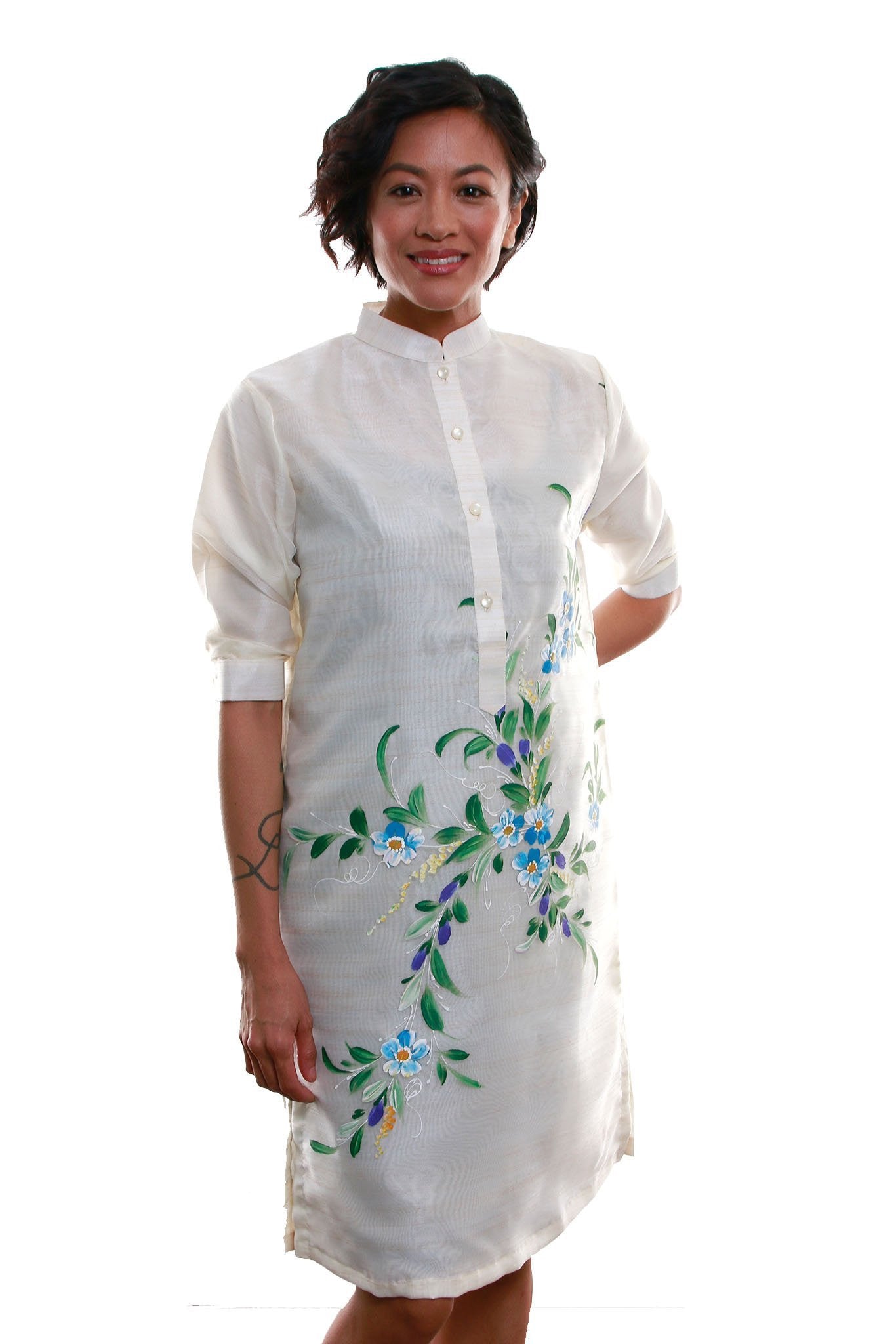 WV04 - MADE-TO-ORDER - Barong Tagalog Dress - Filipiniana PRE-ORDER (Input PH Size in Order instructions box) / Beige WV04 - MADE-TO-ORDER - Barong Tagalog Dress - Filipiniana PRE-ORDER (Input PH Size in Order instructions box) / Beige