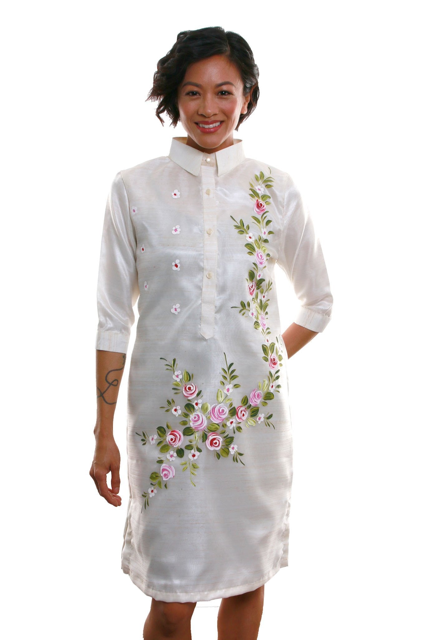 WV05 - MADE-TO-ORDER - Barong Tagalog Dress - Filipiniana PRE-ORDER (Input PH Size in Order instructions box) / Beige WV05 - MADE-TO-ORDER - Barong Tagalog Dress - Filipiniana PRE-ORDER (Input PH Size in Order instructions box) / Beige