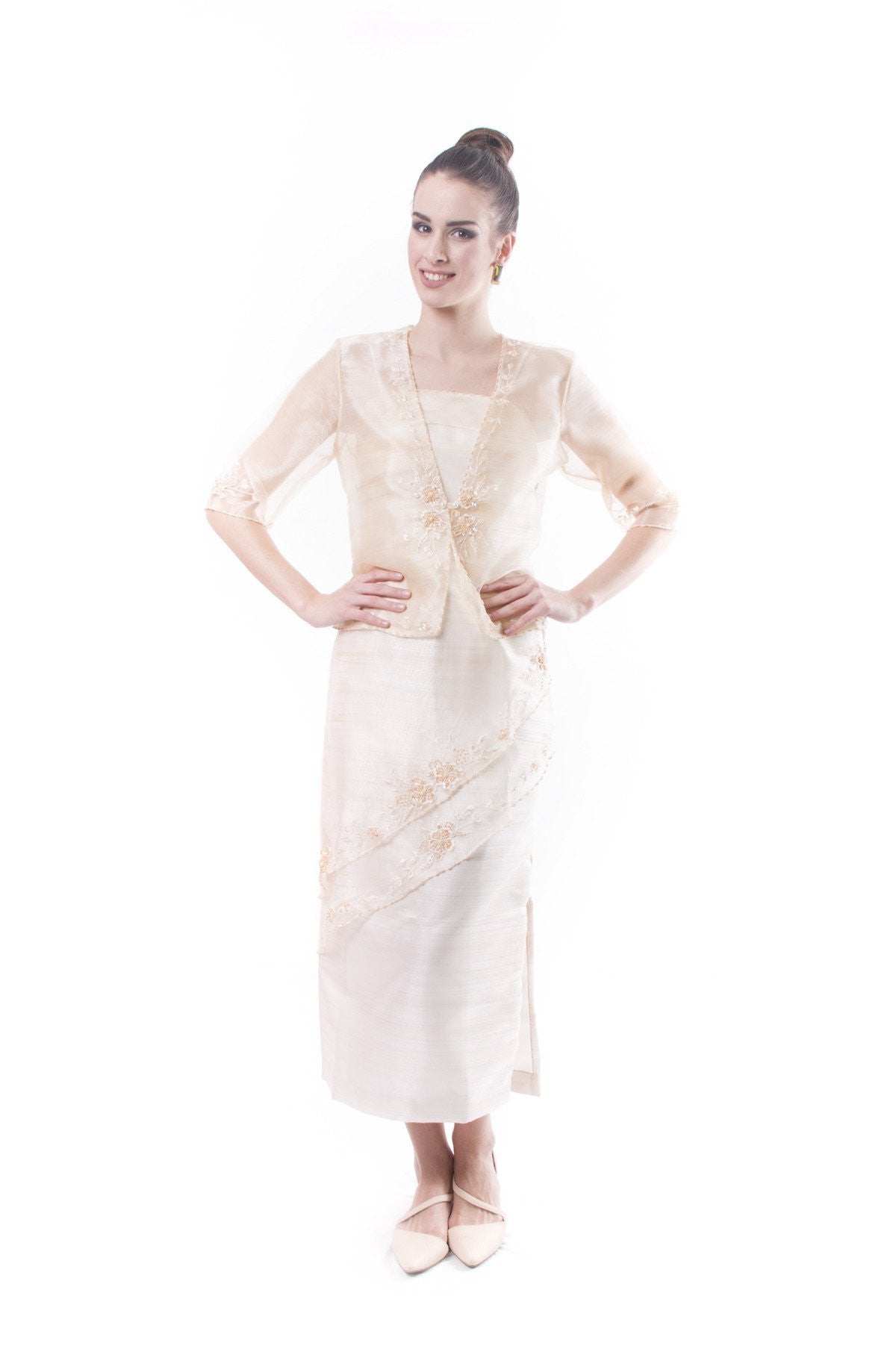 filipiniana long sleeve dress Long Sleeve Long Gown Filipiniana Inabel Sweetheart Filipiniana Long Dress Ethnic Zigzag Triangle